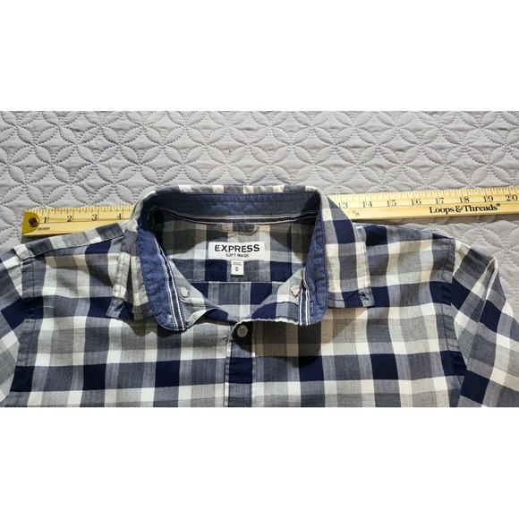 Express Plaid Shirt Long Sleeve Button Down Checkered Mens Size M - Picture 6 of 8
